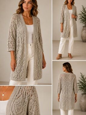C Crochet Openwork Cardigan - Cream